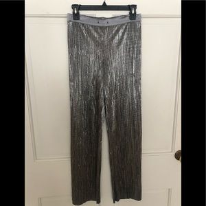Victoria’s Secret silver pleated pants. No drawstring.